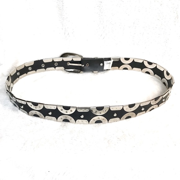 Vintage Donna Katz genuine bonded leather shiny metal disco art flashy belt - Picture 2 of 8